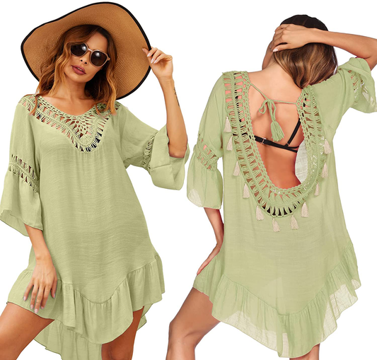 Ekouaer Swimsuit Cover up Women Swimwear Bathing Suit Dress Sexy Bikini Beach Crochet Beachwear Tunic Top Summer Apparel & Accessories > Clothing > Swimwear Kylie Max   