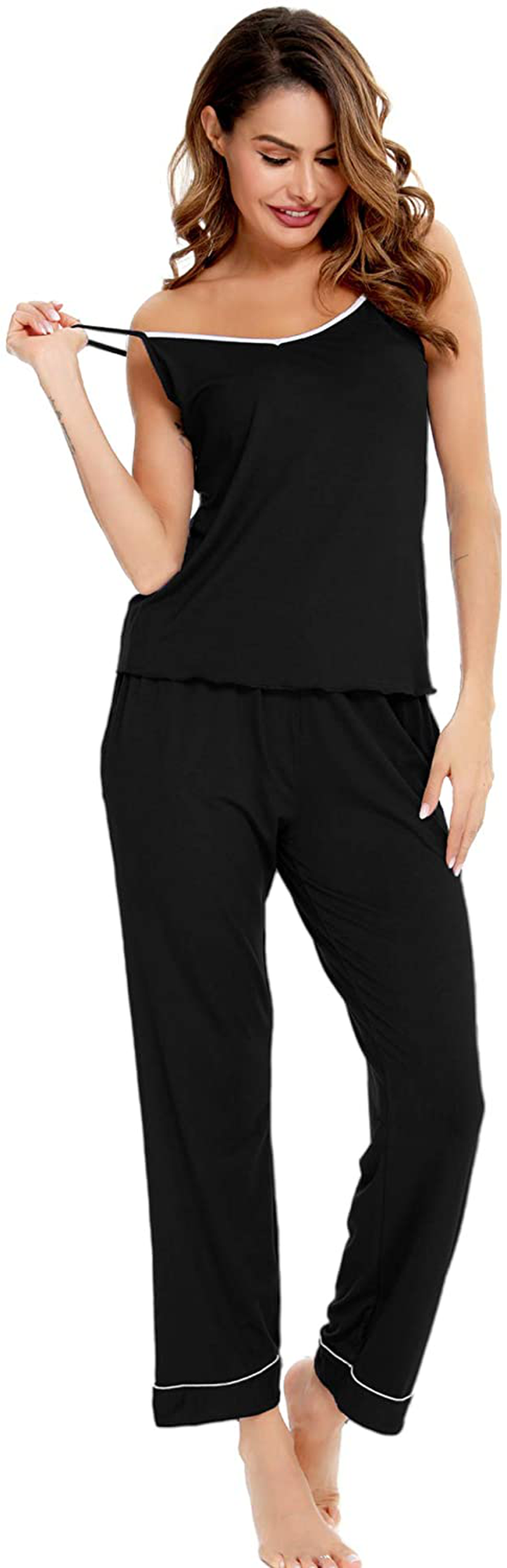 SWOMOG Women'S Pajama V-Neck Cami Pajama Set Two Piece Sleepwear Spaghetti Strap Sleeveless Nightwear Apparel & Accessories > Clothing > Sleepwear & Loungewear Kylie Max   