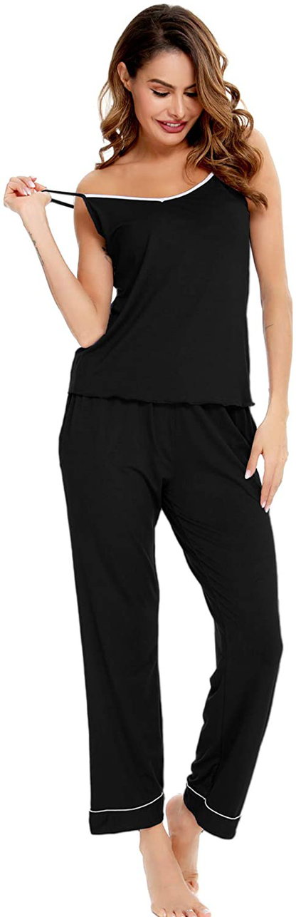SWOMOG Women'S Pajama V-Neck Cami Pajama Set Two Piece Sleepwear Spaghetti Strap Sleeveless Nightwear Apparel & Accessories > Clothing > Sleepwear & Loungewear Kylie Max   