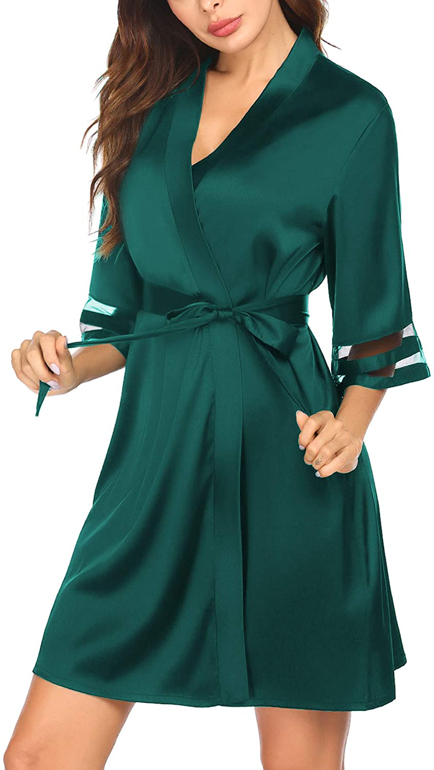 Ekouaer Womens Satin Robe Lightweight Kimono Bathrobe 3/4 Bell Sleeve Bridesmaid Bride Party Robes S-XXL Apparel & Accessories > Clothing > Sleepwear & Loungewear > Robes Ekouaer   