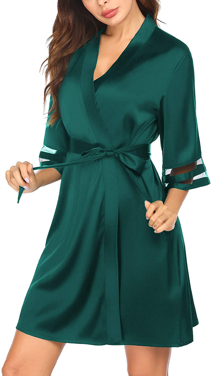 Ekouaer Womens Satin Robe Lightweight Kimono Bathrobe 3/4 Bell Sleeve Bridesmaid Bride Party Robes S-XXL Apparel & Accessories > Clothing > Sleepwear & Loungewear > Robes Ekouaer   