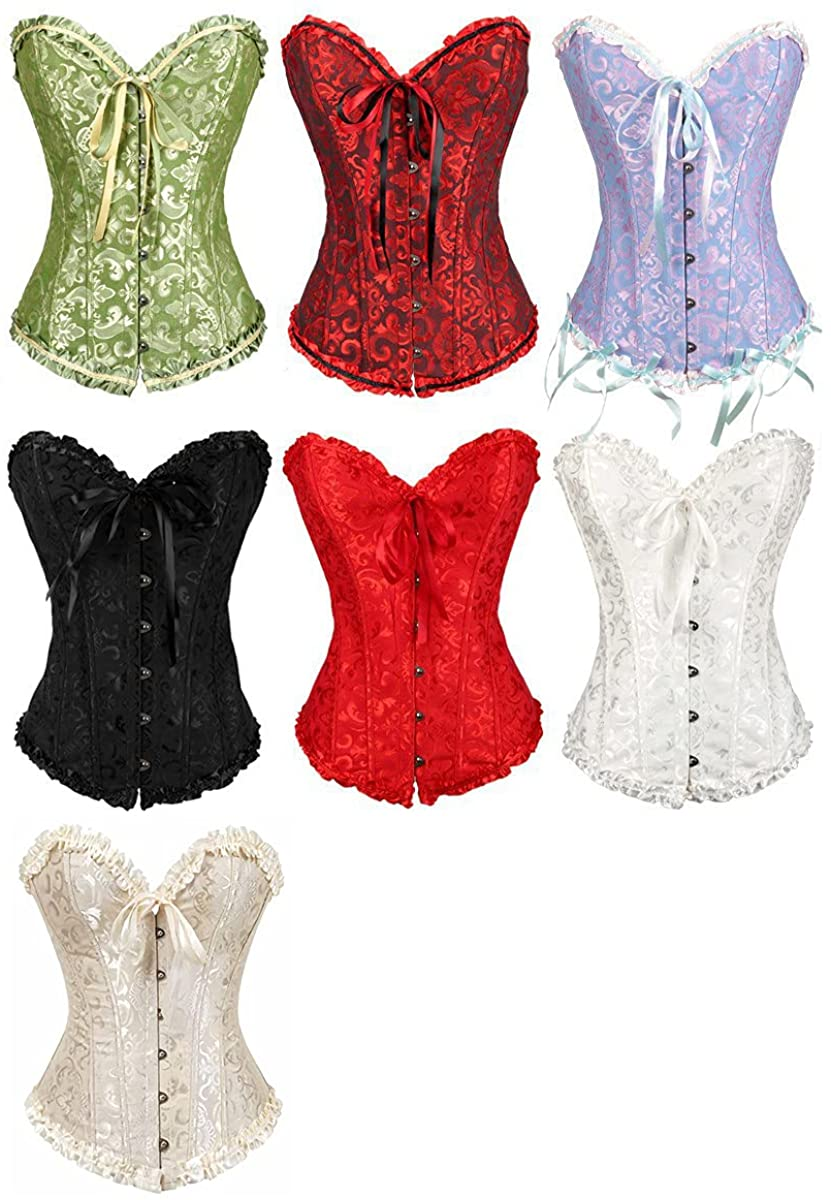 Women'S Lacing Corset Top Satin Floral Boned Overbust Body Shaper Bustier Apparel & Accessories > Clothing > Underwear & Socks > Lingerie SHYMMUO   