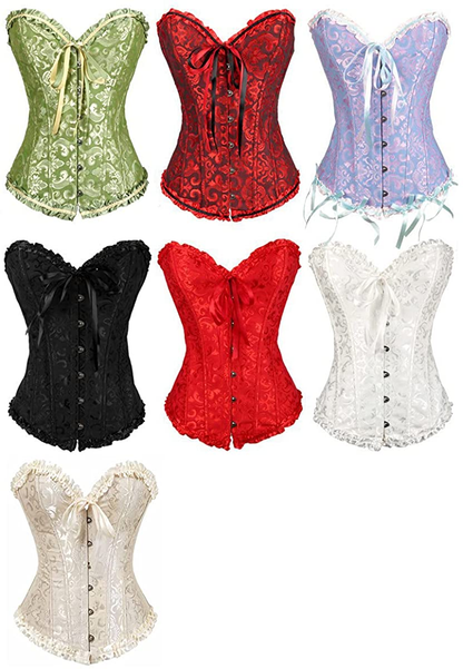 Women'S Lacing Corset Top Satin Floral Boned Overbust Body Shaper Bustier Apparel & Accessories > Clothing > Underwear & Socks > Lingerie SHYMMUO   