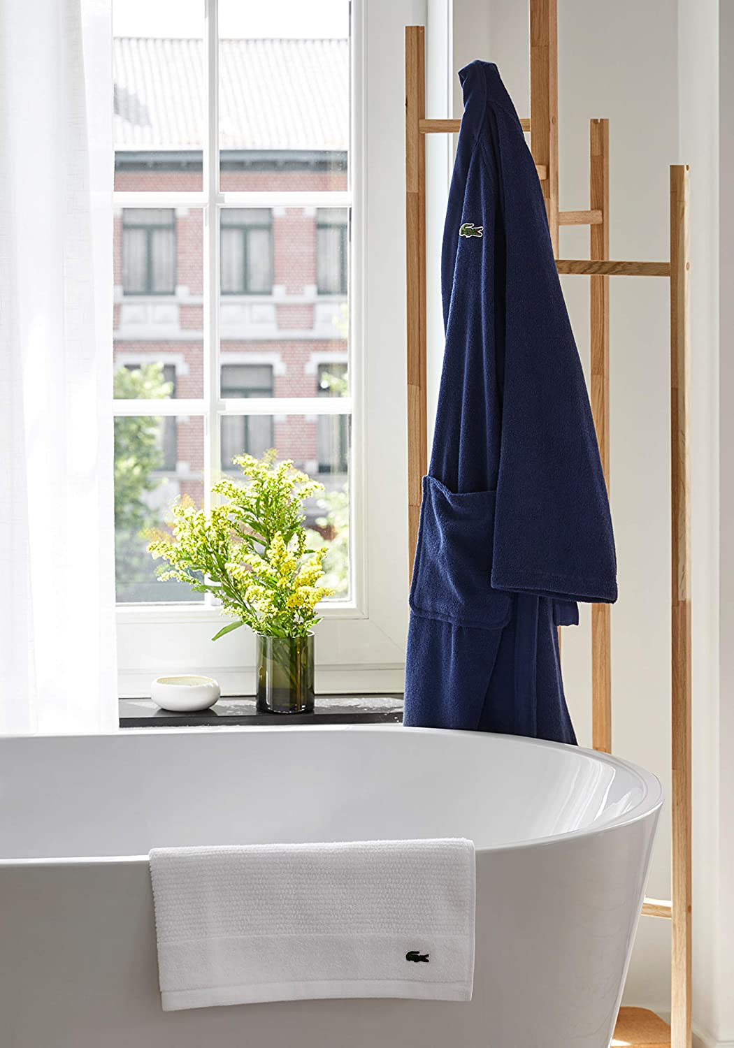 Lacoste Classic Pique 100% Cotton Bath Robe, 41.5"L, Black Iris Apparel & Accessories > Clothing > Sleepwear & Loungewear > Robes Kylie Max   