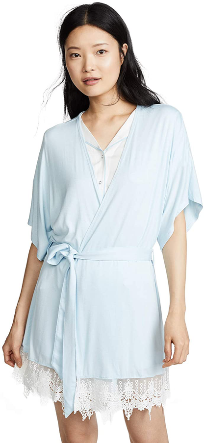 Splendid Womens Bridal Robe with Lace Pajama Coverup Pj Apparel & Accessories > Clothing > Sleepwear & Loungewear > Robes Splendid Dreamy Blue With White Lace X-Small 