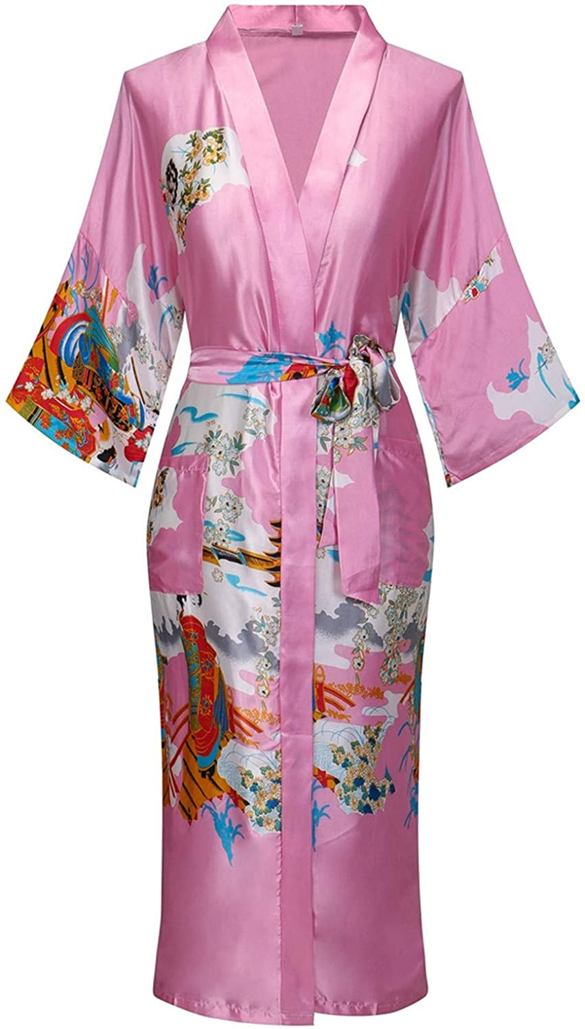 Women'S Floral/Patterned Silky Kimono Robes Long Satin Bathrobes Sleepwear Loungewear Apparel & Accessories > Clothing > Sleepwear & Loungewear > Robes MissNina Pink X-Large 