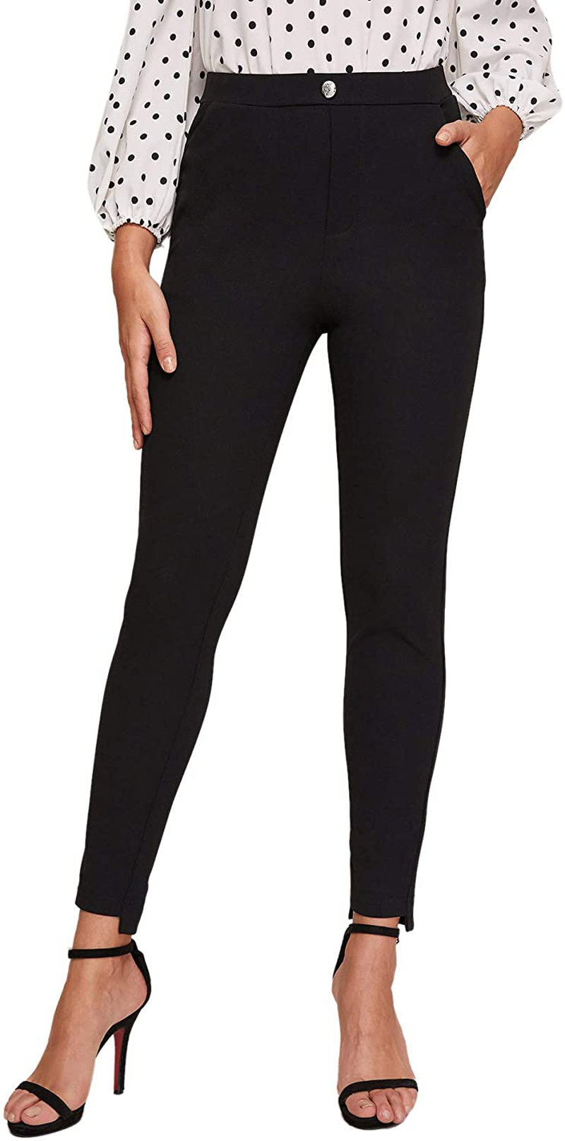 SweatyRocks Women's Casual Skinny Leggings Stretchy High Waisted Work Pants Apparel & Accessories > Clothing > Activewear SweatyRocks Elastic Waisted Black X-Small 