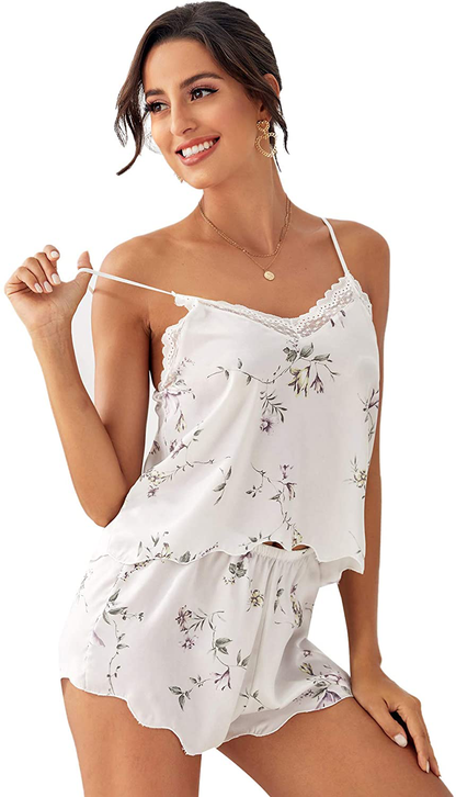 Verdusa Women'S Floral Lace Satin Pajama Cami Shorts Silk Loungewear Set Nightwear Apparel & Accessories > Clothing > Sleepwear & Loungewear Kylie Max   