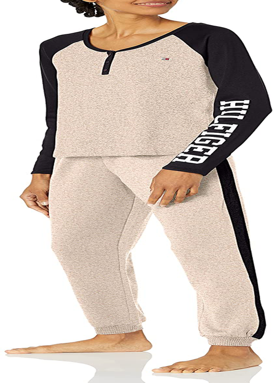 Tommy Hilfiger Women's Sleepwear Long Sleeve Henley & Jogger Pajama Set Apparel & Accessories > Clothing > Sleepwear & Loungewear > Pajamas Tommy Hilfiger Heather Oatmeal Small 