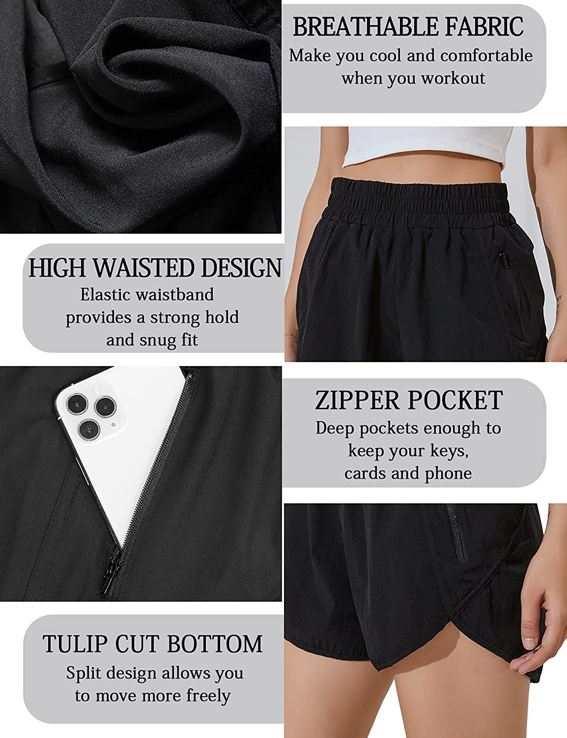 BMJL Women'S Running Shorts Elastic High Waisted Shorts Pocket Sporty Workout Shorts Quick Dry Athletic Shorts Pants Apparel & Accessories > Clothing > Shorts Kylie Max   