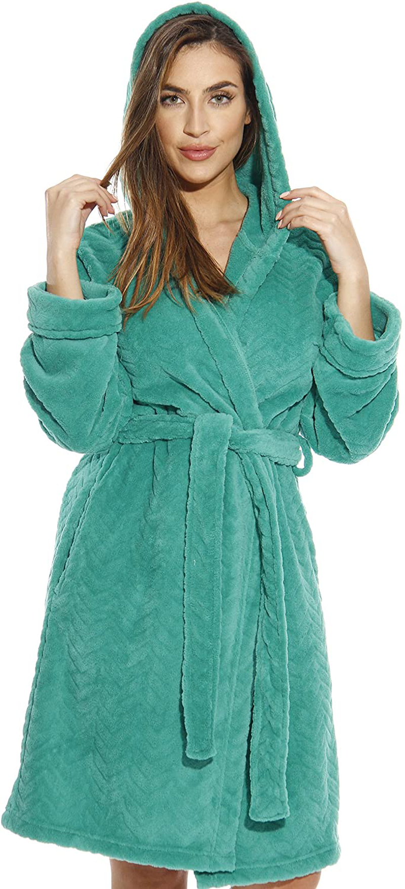 Just Love Kimono Robe Velour Chevron Texture Bath Robes for Women Apparel & Accessories > Clothing > Sleepwear & Loungewear > Robes Just Love Emerald With Hood 3X 