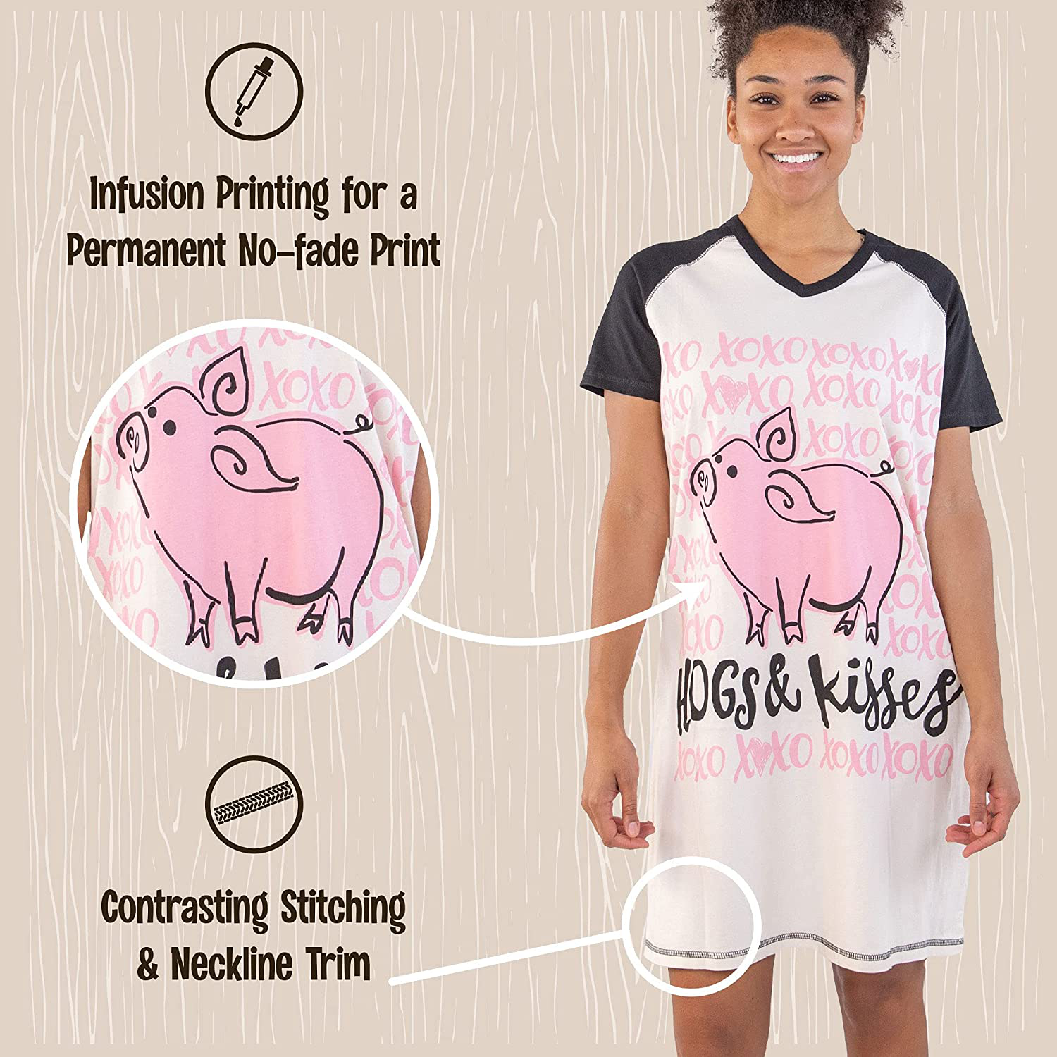 Lazy One V-Neck Nightshirts for Women, Farm Animal Designs Apparel & Accessories > Clothing > Sleepwear & Loungewear > Nightgowns Kylie Max   