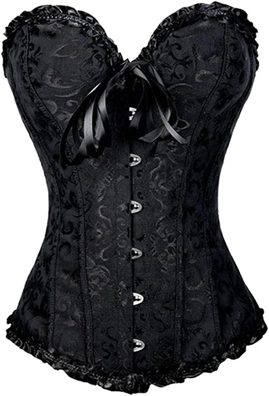 Lacing Corset for Women Lace Boned Overbust Body Shaper Bustier Sexy Satin Brocade Lingerie Shapewear Top Apparel & Accessories > Clothing > Underwear & Socks > Lingerie Generic Black 5X-Large 