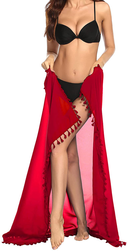 Ekouaer Women Sarong Chiffon Beach Wraps Sheer Swimsuit Cover Ups Sexy Bikini Long Skirts with Tassels  Kylie Max   