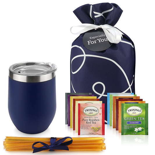Tea Gift Set for Tea Lovers - Includes Double Insulated Tea Cup 12 Uniquely Blended Teas and All Natural Honey Straws | Tea Gift Sets for Women Men | Tea Gifts Bag Presented in Beautiful Gift Bag Arts & Entertainment > Party & Celebration > Gift Giving Michael Grace Gifts   