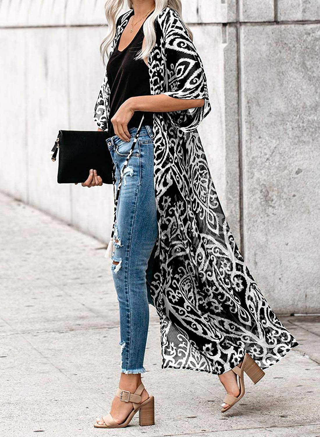 Dokotoo Womens 2022 Fashion Print Kimono Tassel Casual Cardigan Loose Cover Up Apparel & Accessories > Clothing > Swimwear Kylie Max   