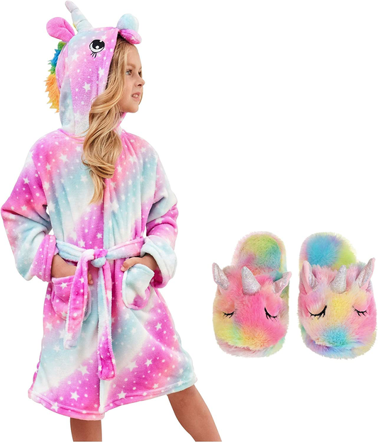 CHETOSHO Soft Hooded Robe with Matching Slippers for Girls Apparel & Accessories > Clothing > Sleepwear & Loungewear > Robes Kylie Max   