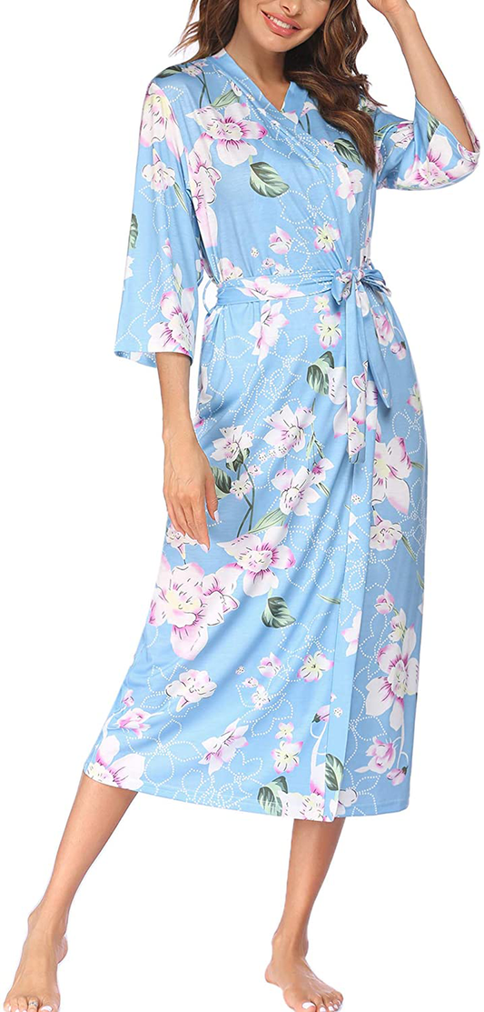 Ekouaer Womens Robes, Lightweight Cotton Robe Soft Sleepwear Ladies Loungewear Dressing Gown Long Bathrobe Apparel & Accessories > Clothing > Sleepwear & Loungewear > Robes Ekouaer Pat3 XX-Large 