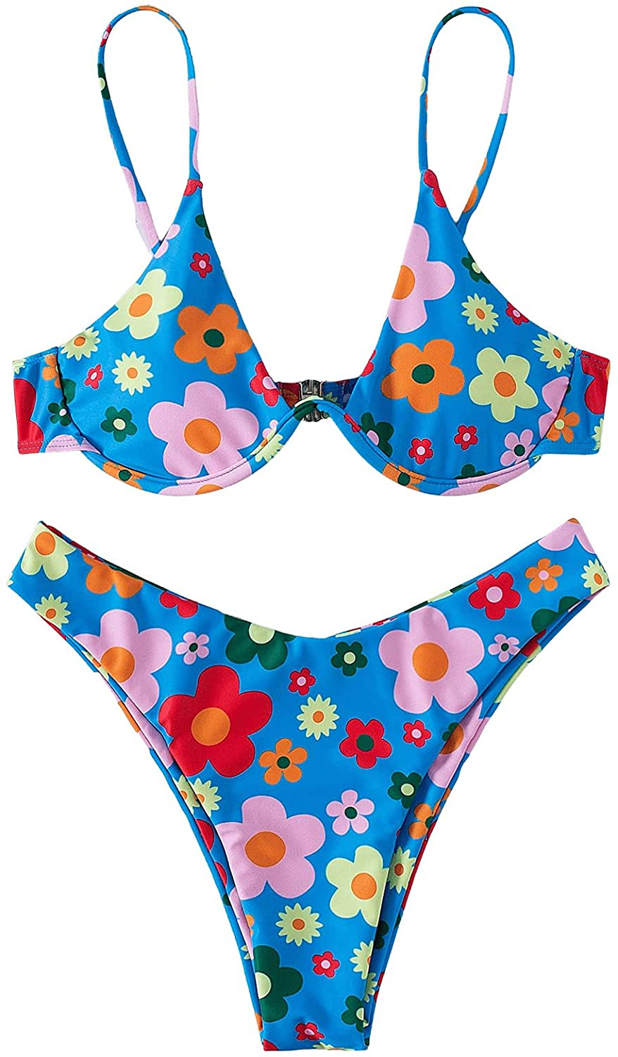 SOLY HUX Women's Halter Triangle Tie Side Bikini 2 Piece Swimsuits Apparel & Accessories > Clothing > Swimwear SOLY HUX Floral Print Blue Large 
