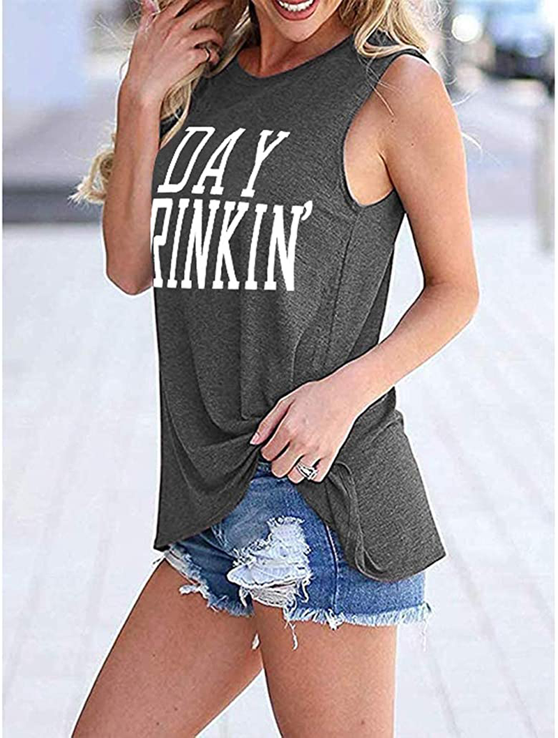 Bealatt Day Drinkin’ Casual Tank Tops Funny Letters Print Vest T-Shirt, Cute Drinking Shirt Tank for Women Apparel & Accessories > Clothing > Activewear Kylie Max   