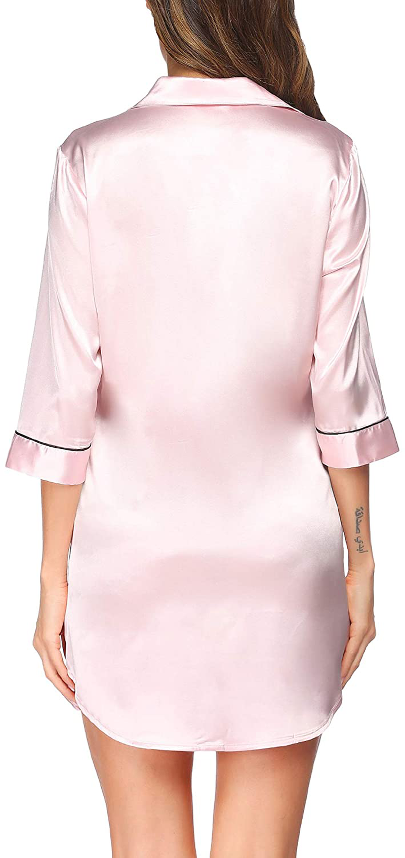 Ekouaer Women'S Long Sleeve Satin Sleepshirt Button down Nightgowns Silk Nightshirt Pajama Top Sleepwear S-XXL Apparel & Accessories > Clothing > Sleepwear & Loungewear > Nightgowns Kylie Max   