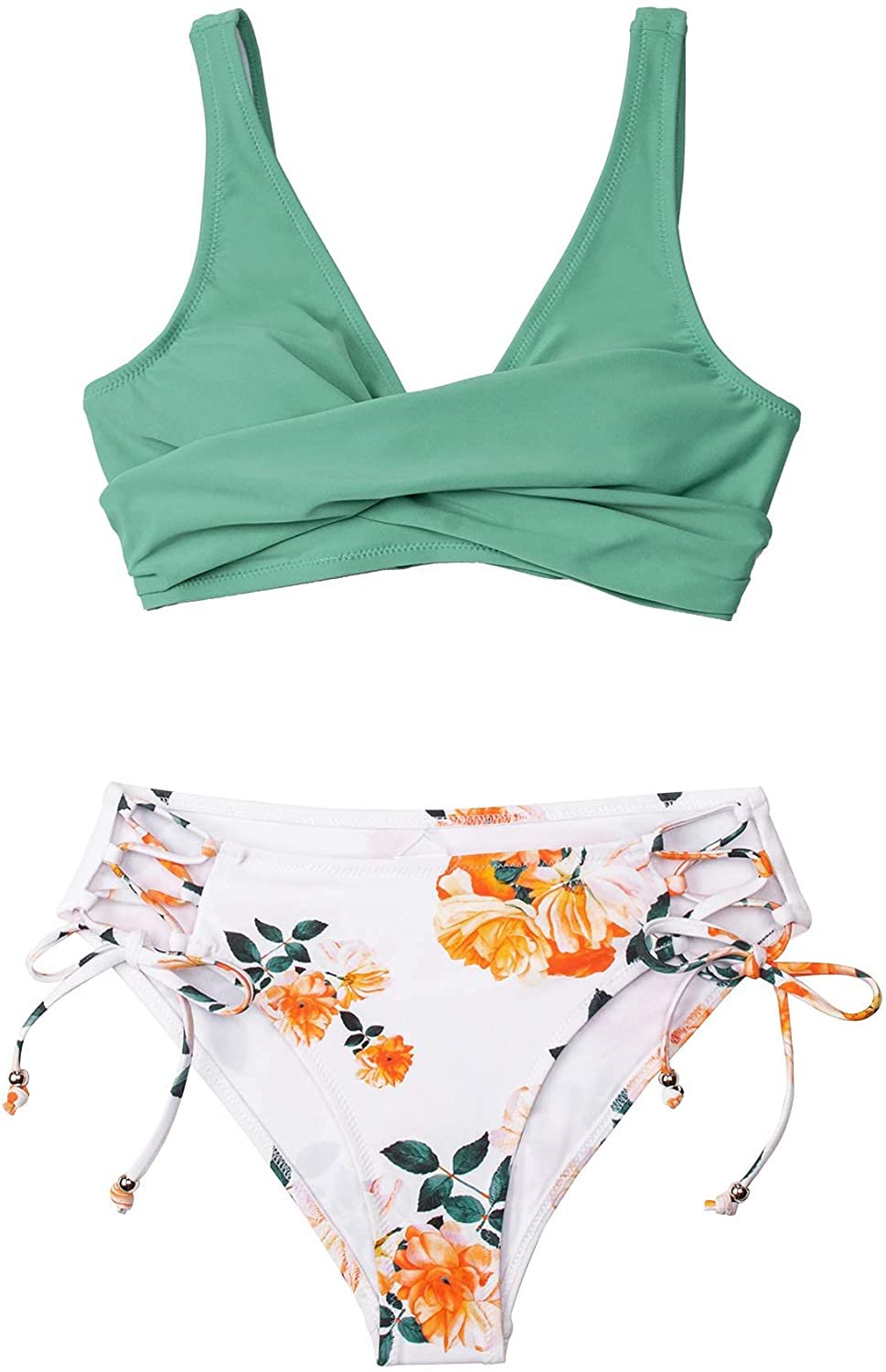 CUPSHE Women's Bikini Swimsuit Front Cross Lace Up Two Piece Bathing Suit Apparel & Accessories > Clothing > Swimwear CUPSHE   