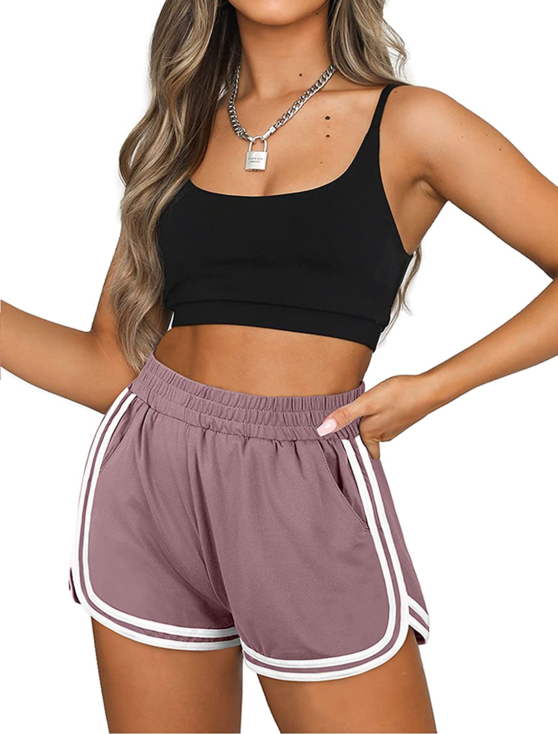 OFEEFAN Womens Athletic Shorts with Pockets Workout Running Summer Lounge Dolphin Shorts Apparel & Accessories > Clothing > Shorts Kylie Max   