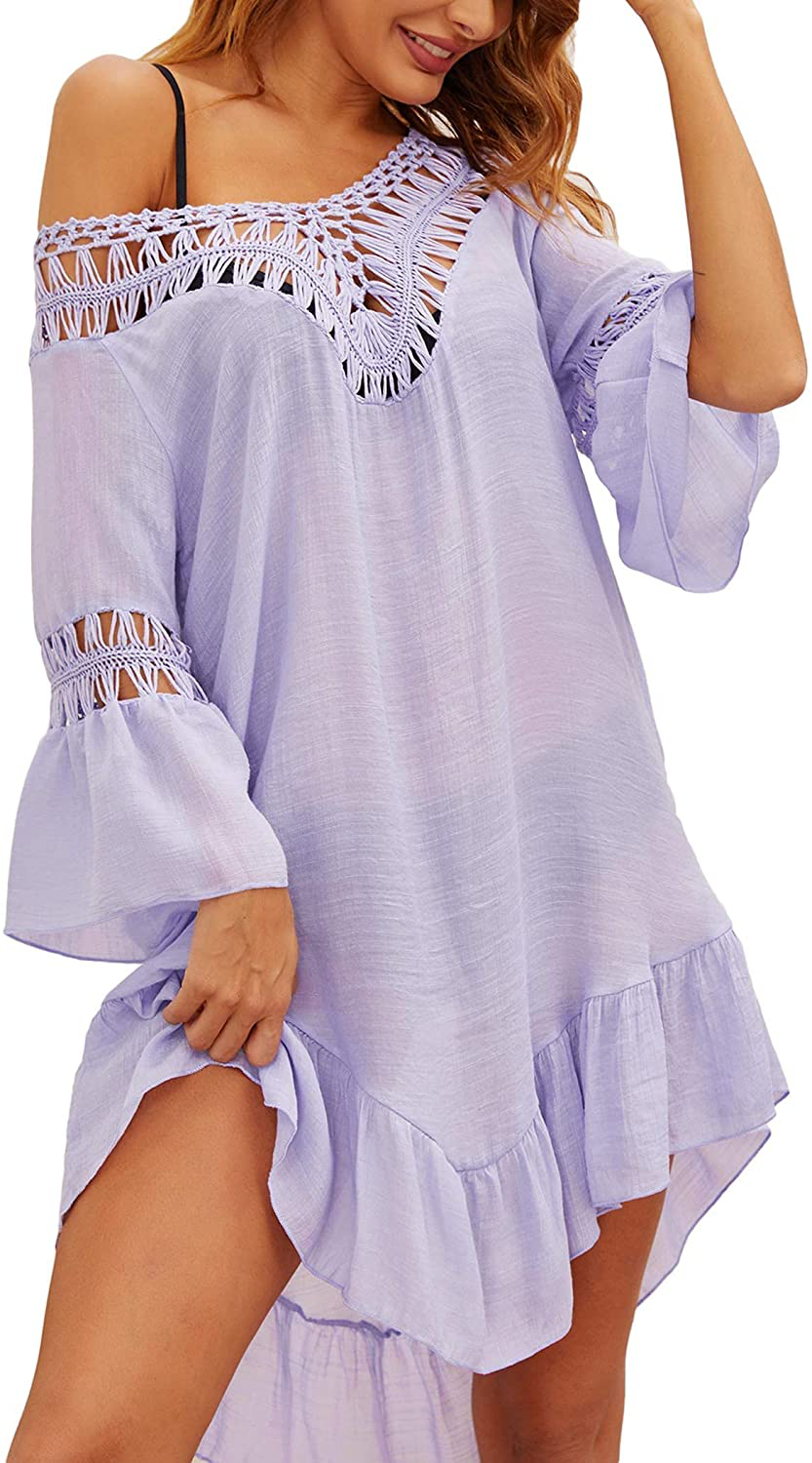 Ekouaer Swimsuit Cover up Women Swimwear Bathing Suit Dress Sexy Bikini Beach Crochet Beachwear Tunic Top Summer Apparel & Accessories > Clothing > Swimwear Kylie Max   