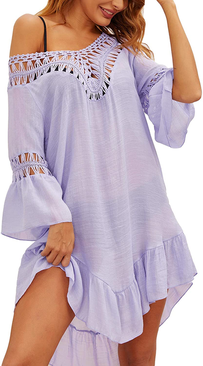 Ekouaer Swimsuit Cover up Women Swimwear Bathing Suit Dress Sexy Bikini Beach Crochet Beachwear Tunic Top Summer Apparel & Accessories > Clothing > Swimwear Kylie Max   