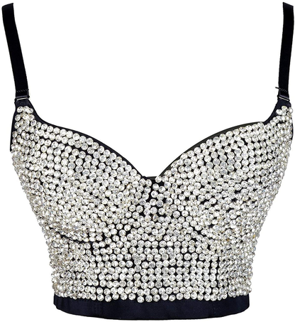 ELLACCI Women'S Rhinestone Diamond Push up Bustier Crop Top Sexy Punk Corset Bra Black Apparel & Accessories > Clothing > Underwear & Socks > Lingerie ELLACCI   