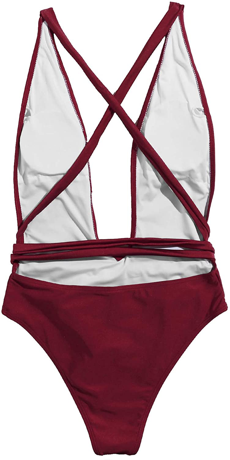 Sweatyrocks Women'S Sexy Basic Criss Cross Tie Knot Front Deep V Open Back One Piece Swimwear Apparel & Accessories > Clothing > Swimwear Kylie Max   