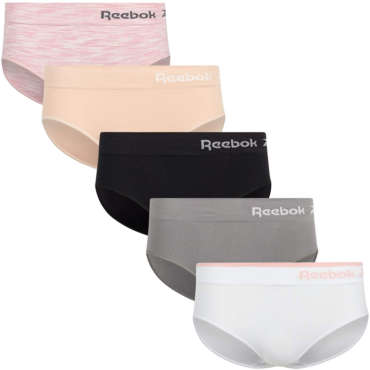 Reebok Women'S Underwear - Seamless Hipster Briefs (5 Pack) Apparel & Accessories > Clothing > Underwear & Socks > Underwear Reebok Pink Space-dye/Rose Dust/White/Quiet Shade/Black Small 