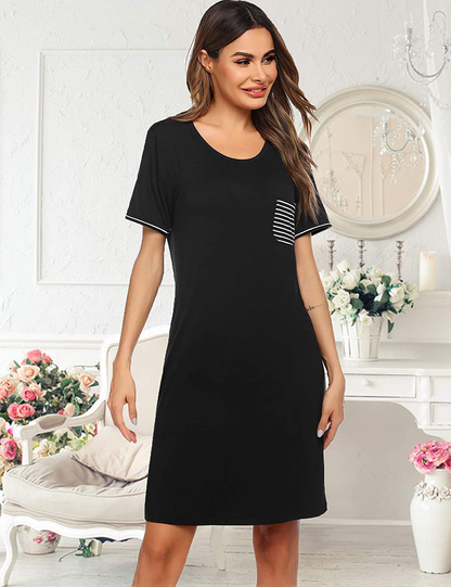 Ekouaer Nightgowns for Women Sleepshirt Short Sleeve Pajama Shirt Soft Sleep Dress Striped Pocket Loungewear Nightshirt Apparel & Accessories > Clothing > Sleepwear & Loungewear > Nightgowns Kylie Max   