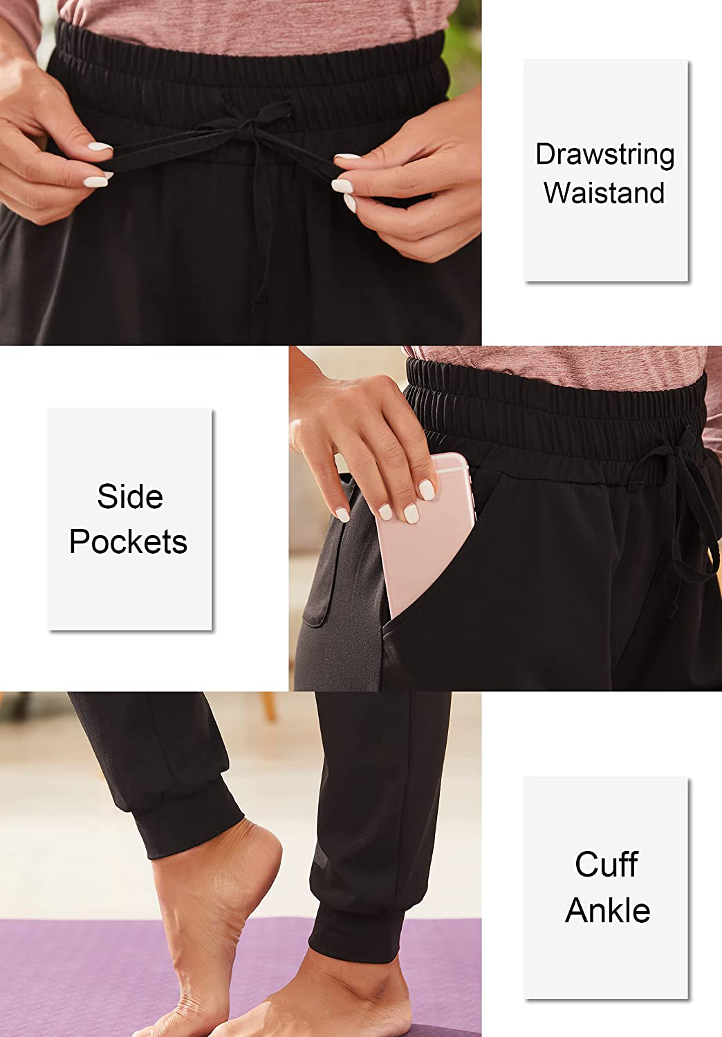 BATHRINS Women Tapered Joggers with Pockets – Casual Yoga High Waist Sweatpants Apparel & Accessories > Clothing > Activewear Kylie Max   
