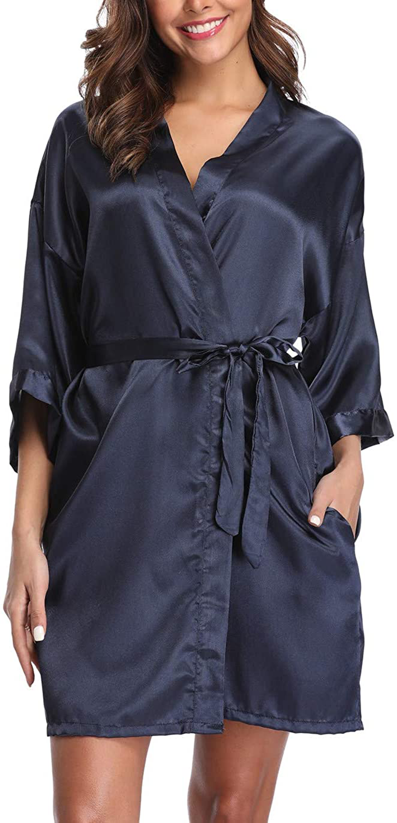 Old-Times Women'S Pure Color Silk Kimono Short Robes for Bridesmaids and Bride Apparel & Accessories > Clothing > Sleepwear & Loungewear > Robes Old-Times   