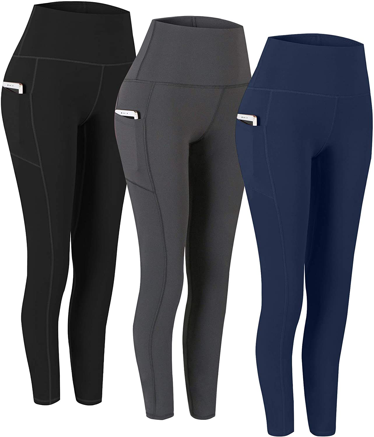 Fengbay 2 Pack High Waist Yoga Pants, Pocket Yoga Pants Tummy Control Workout Running 4 Way Stretch Yoga Leggings Apparel & Accessories > Clothing > Activewear Fengbay Black & Navy & Gray Small 