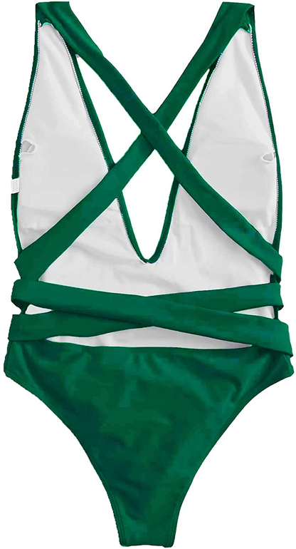 Lilosy Sexy Self Tie Criss Cross Plunge Backless High Cut Thong One Piece Swimsuit for Women Padded Bathing Suit Bikini Apparel & Accessories > Clothing > Swimwear Kylie Max   