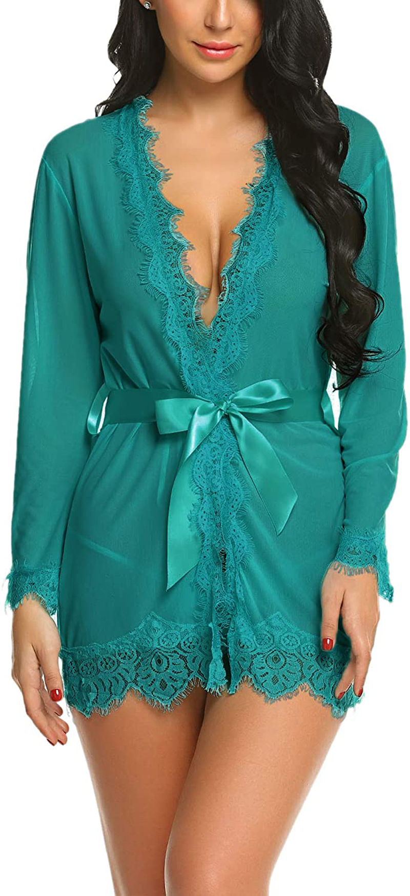 Avidlove Sexy Lace Robe Kimono Mesh Nightgown Babydoll Lingerie Set Apparel & Accessories > Clothing > Underwear & Socks > Lingerie Kylie Max   