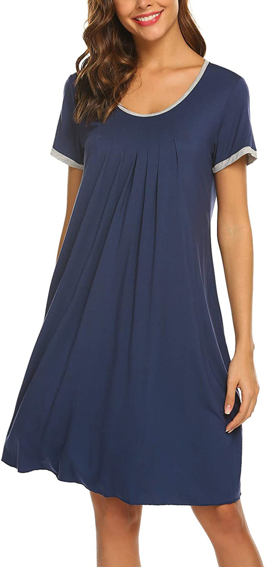 Ekouaer Women'S Nightgown Short Sleeve Sleepwear Comfy Sleep Shirt Pleated Scoopneck Nightshirt S-XXXL Apparel & Accessories > Clothing > Sleepwear & Loungewear > Nightgowns Kylie Max   