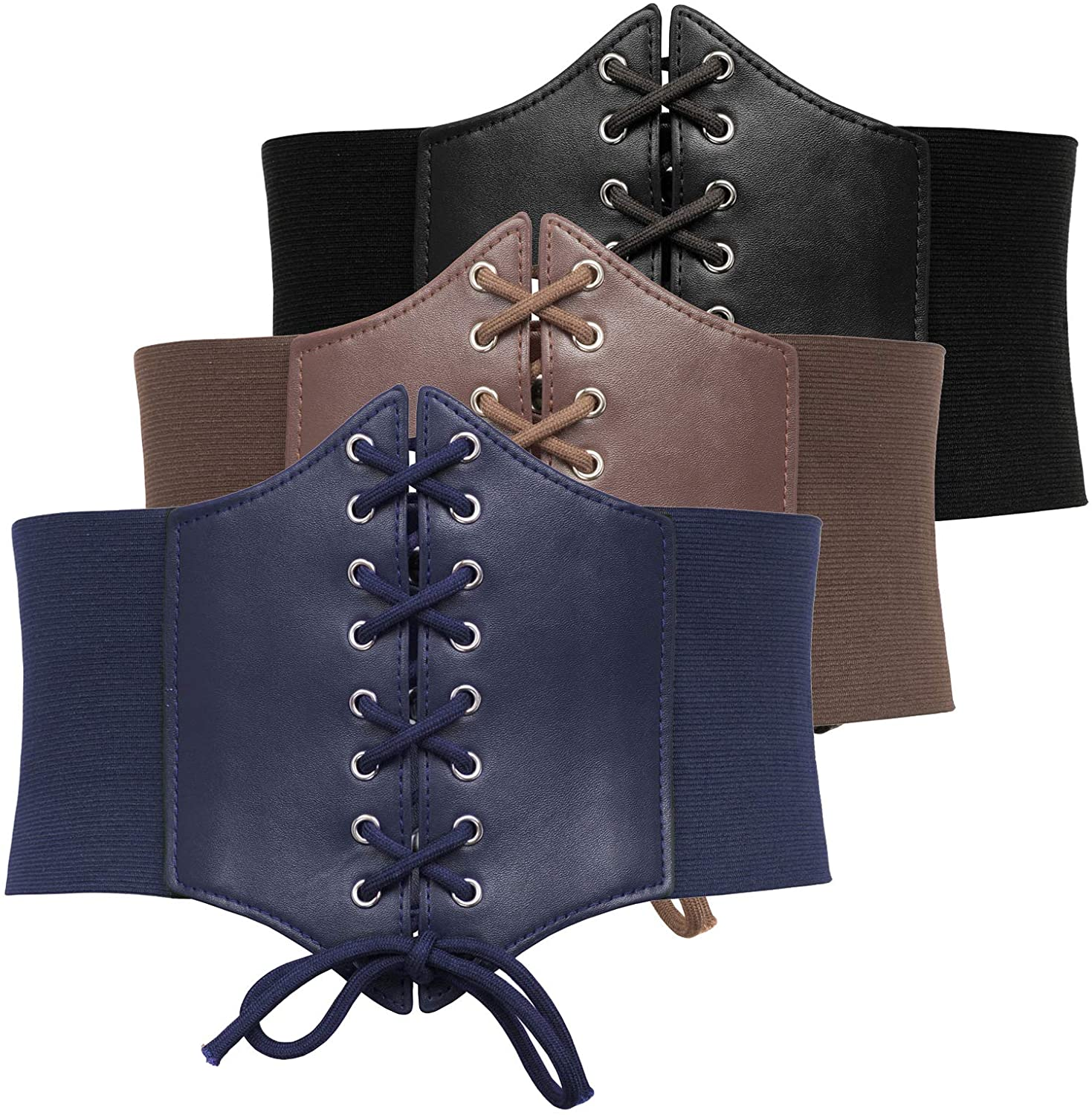 GRACE KARIN Lace-Up Cinch Belt Tied Corset Elastic Waist Belt Apparel & Accessories > Clothing Accessories > Belts GRACE KARIN Black + Coffee + Navy Blue Medium 