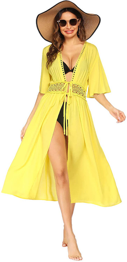 Ekouaer Women'S Swimwear Cover Ups Sexy Open Front Beach Bikini Swimsuit Kimono Cardigan Long Flowy Beachwear Apparel & Accessories > Clothing > Swimwear Kylie Max   