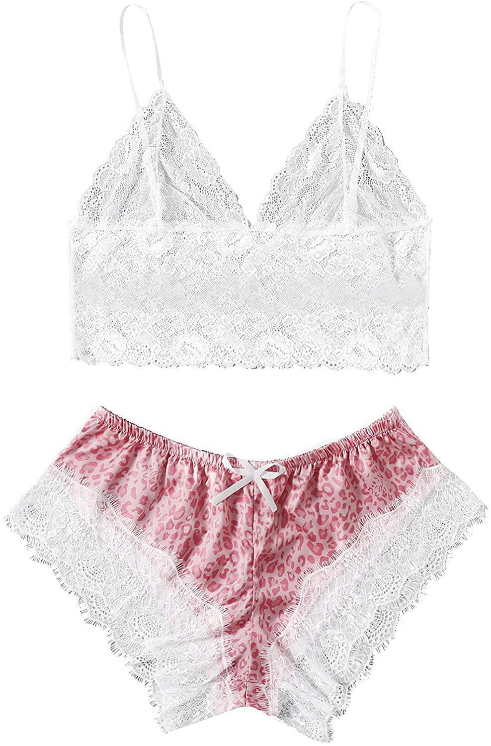 SOLY HUX Women'S plus Size Spaghetti Strap Lace Trim Bralette and Shorts Sleepwear Pajama Lingerie Set Apparel & Accessories > Clothing > Underwear & Socks > Lingerie KYLIE MAX Pink Leopard 4X-Large Plus 