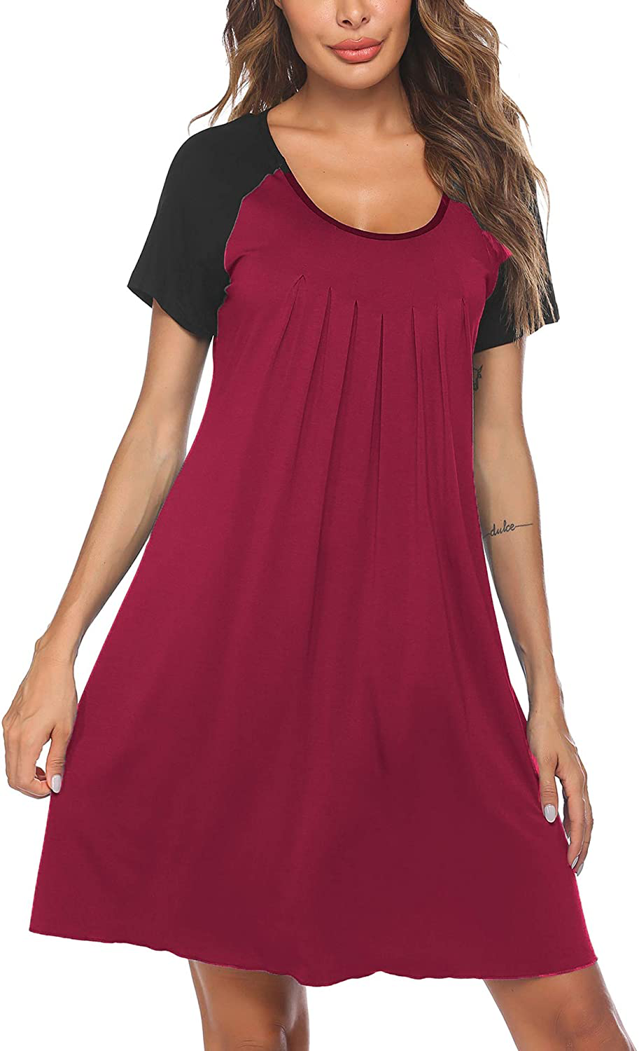 Ekouaer Women'S Nightgown Short Sleeve Sleepwear Comfy Sleep Shirt Pleated Scoopneck Nightshirt S-XXXL Apparel & Accessories > Clothing > Sleepwear & Loungewear > Nightgowns Kylie Max   