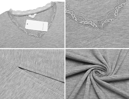 Ekouaer Sleepshirt for Women Sexy Nightgowns Long Sleeve Sleepwear Night Dress V-Neck Nightwear Gown Loungewear S-XXL Apparel & Accessories > Clothing > Sleepwear & Loungewear > Nightgowns Kylie Max   
