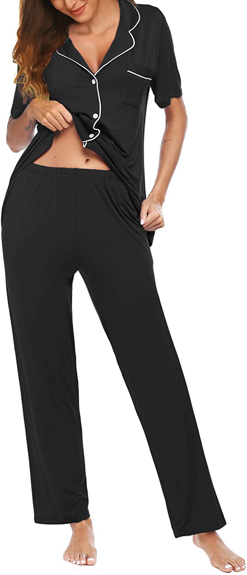 Avidlove Women Pajamas Set Notch Collar Soft Sleepwear Pjs Short Sleeve Button Down Nightwear with Long Pants Apparel & Accessories > Clothing > Sleepwear & Loungewear > Pajamas Avidlove   