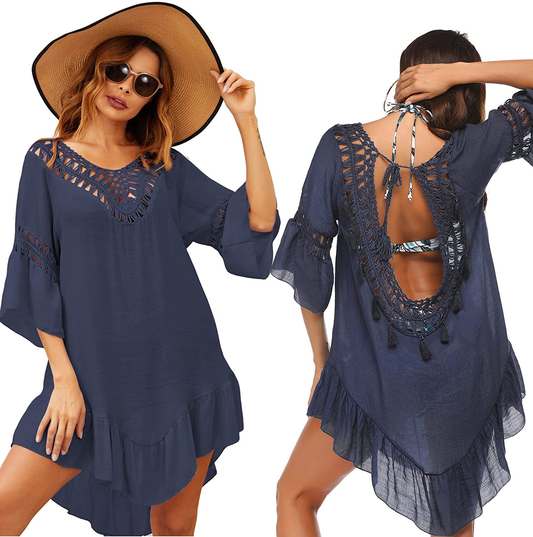 Ekouaer Swimsuit Cover up Women Swimwear Bathing Suit Dress Sexy Bikini Beach Crochet Beachwear Tunic Top Summer Apparel & Accessories > Clothing > Swimwear Kylie Max   