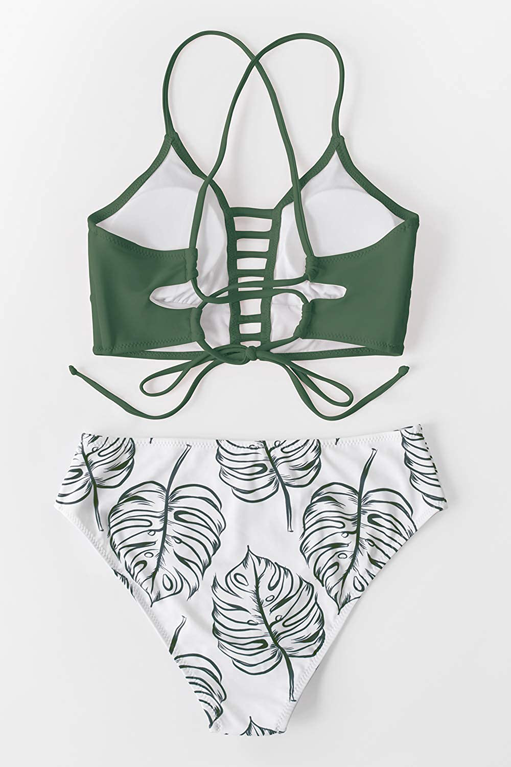 CUPSHE Women’s Bikini Swimsuit Floral Print Lace Up Multi Color Strappy Two Piece Bathing Suit Apparel & Accessories > Clothing > Swimwear CUPSHE   