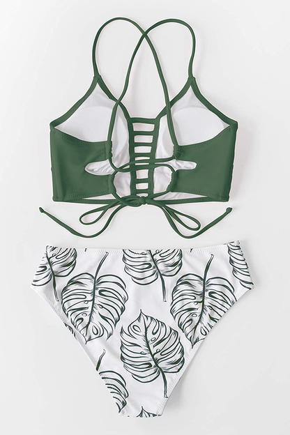 CUPSHE Women’s Bikini Swimsuit Floral Print Lace Up Multi Color Strappy Two Piece Bathing Suit Apparel & Accessories > Clothing > Swimwear CUPSHE   