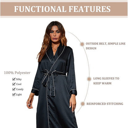 Long Black Silk Robe, Womens Satin Bathrobe, Kimono Style Robe, Long Sleeve Bath Robe Sets for Women, Silky Bridesmaid Robe (Black), One Size Apparel & Accessories > Clothing > Sleepwear & Loungewear > Robes U/D   