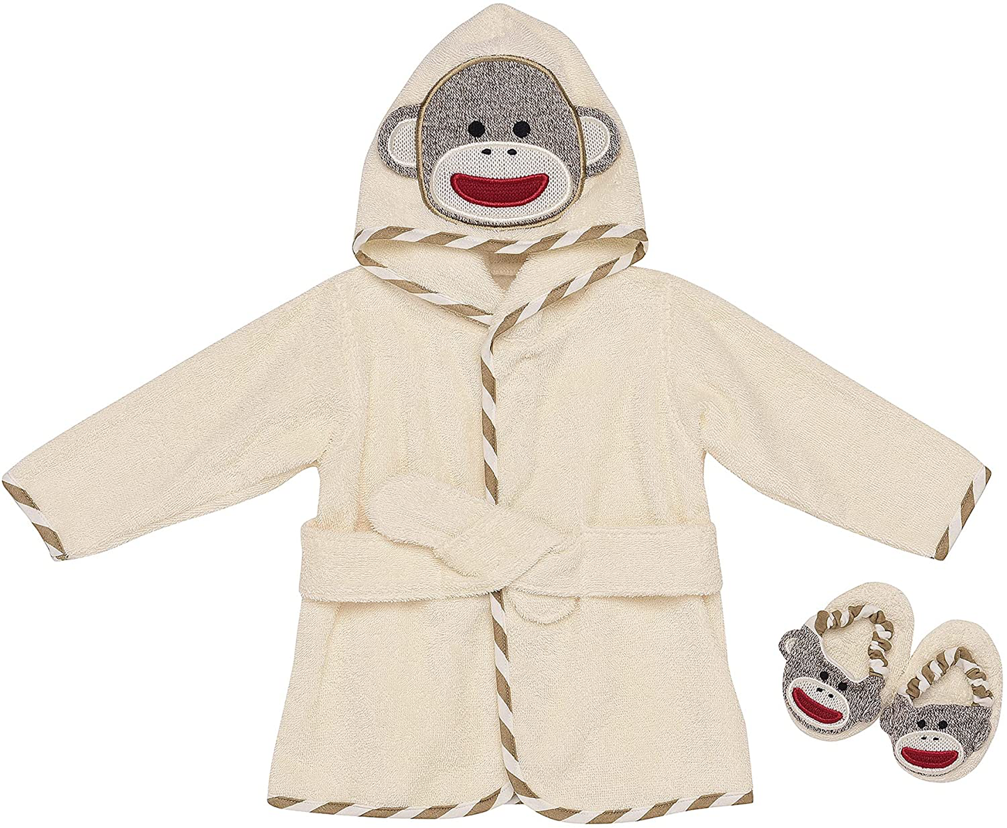Sock Monkey Hooded Bath Robe & Slipper Set (0-9 Months) Apparel & Accessories > Clothing > Sleepwear & Loungewear > Robes Kylie Max   